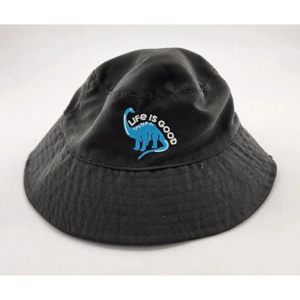 Life Is Good Infant Bucket Hat Light With Chin Strap Gray Embroidered Dinosaur‎